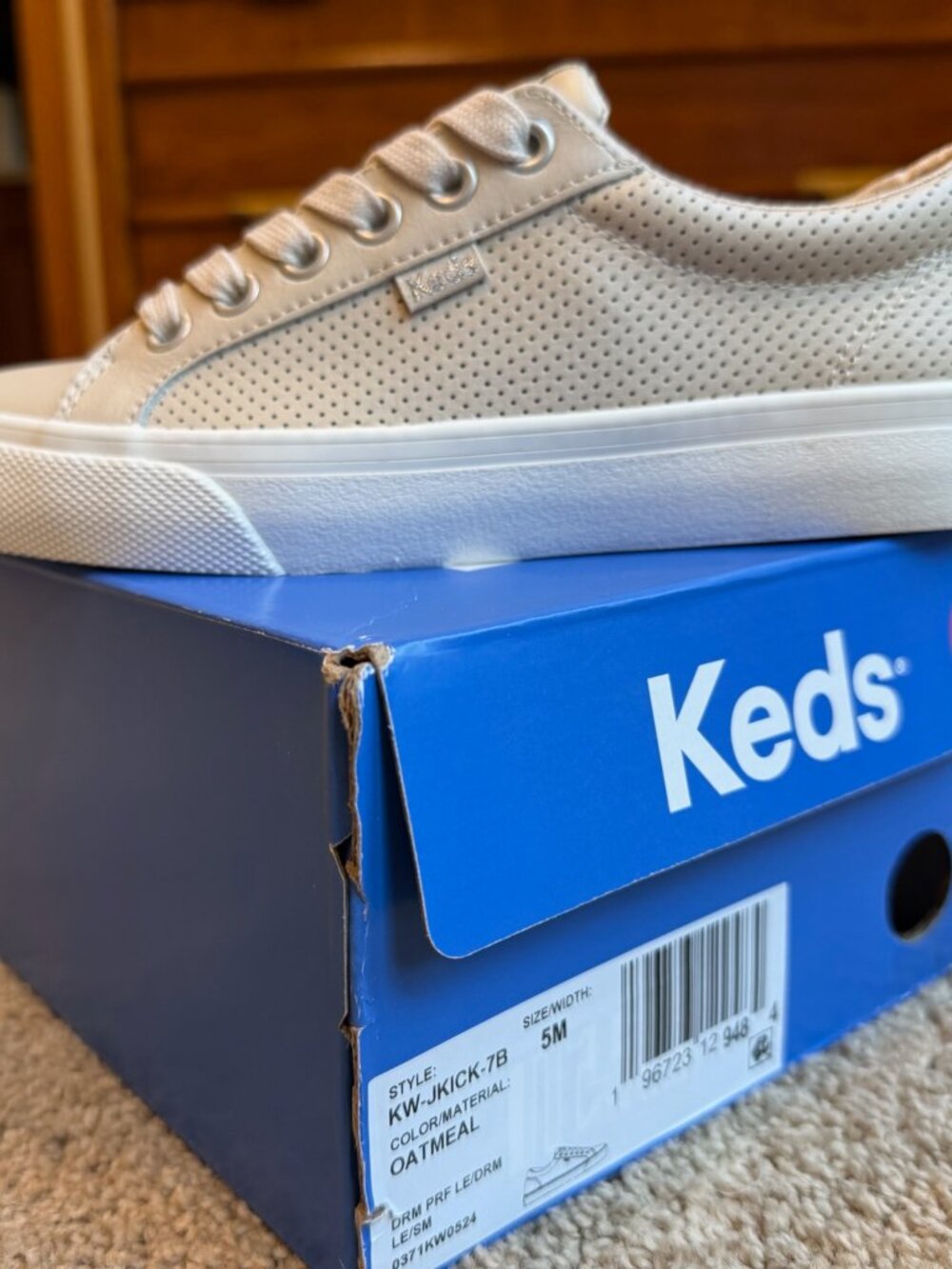 New Keds Jump Kick, Oatmeal, perforated leather, US 5